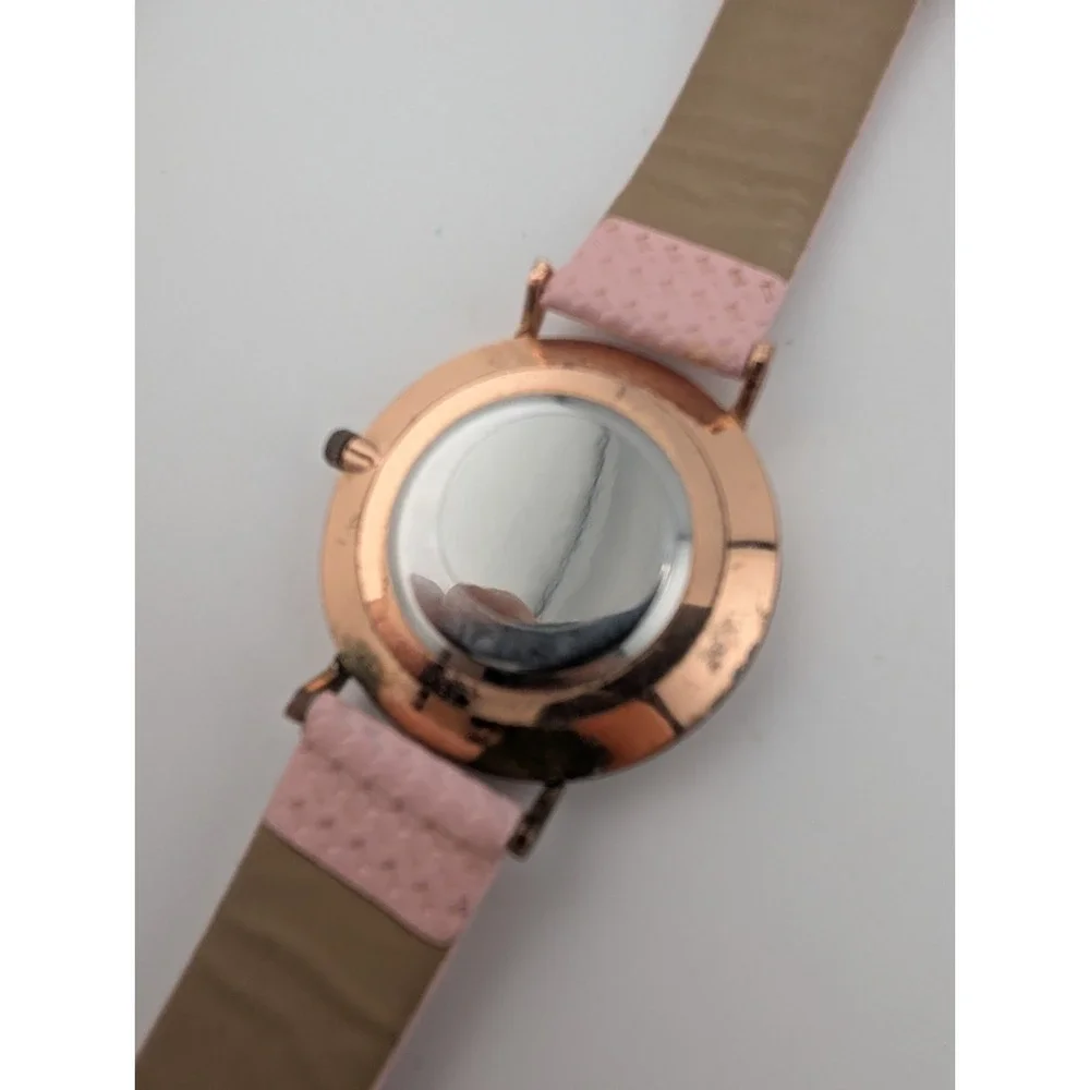 Women's Quartz Watch 41mm Case Pink Faux Leather Band- New Battery